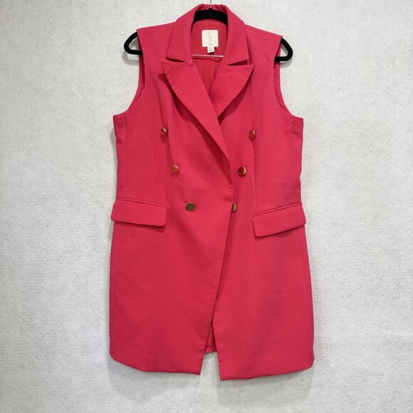 Joie Vest Womens Medium Pink Sleeveless Blazer Long Double Breasted Pockets Chic - Picture 1 of 10